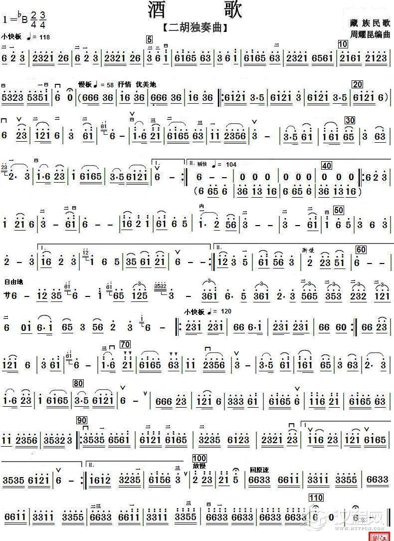 酒歌(清晰)简谱