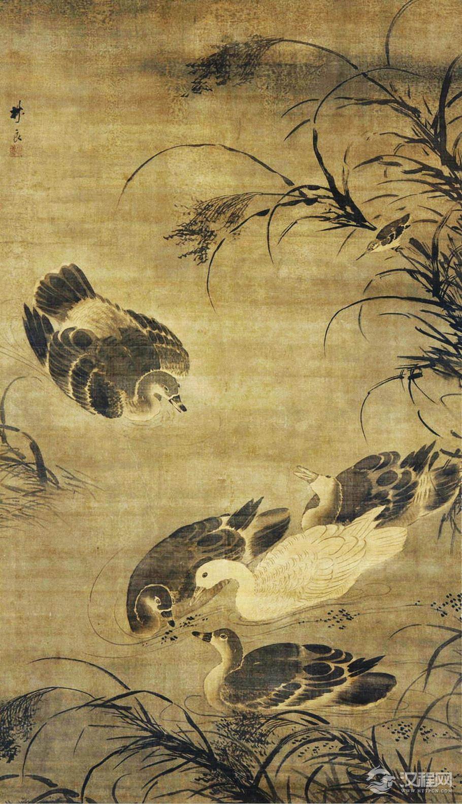 明 林良画选 灌木集禽图