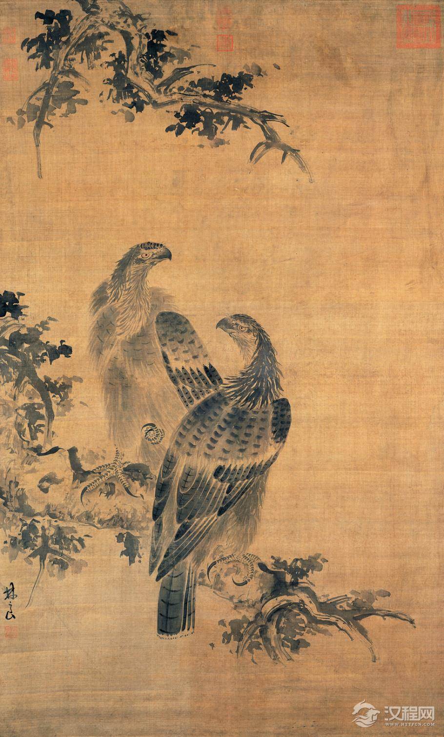 明 林良画选 灌木集禽图