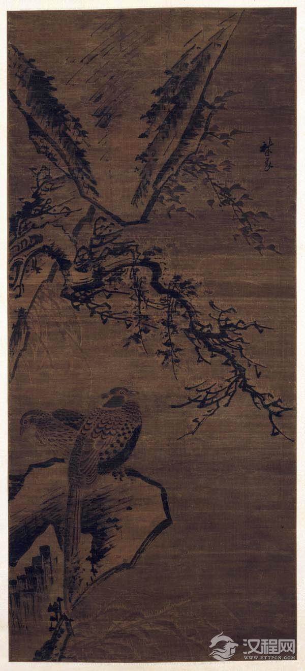 明 林良画选 灌木集禽图