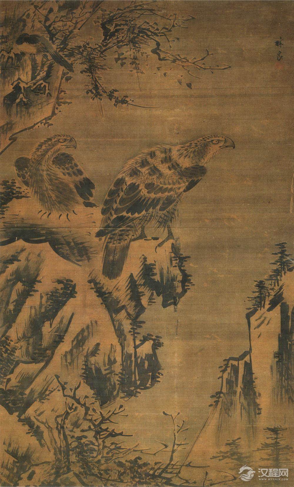 明 林良画选 灌木集禽图