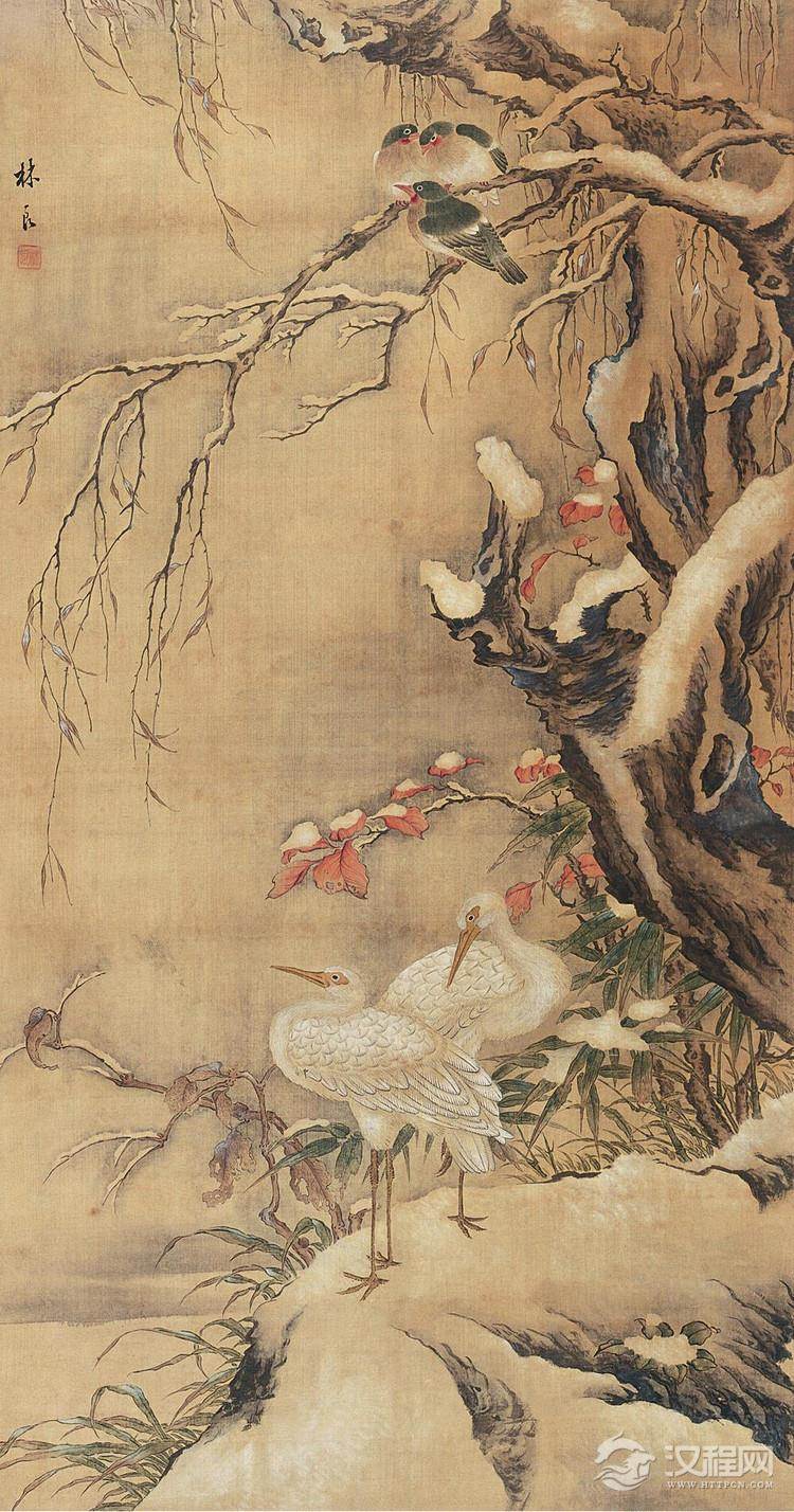 明 林良画选 灌木集禽图