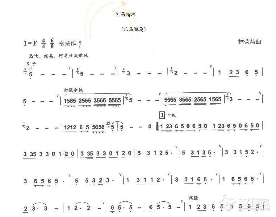 巴乌中高级乐曲《阿昌情深》林荣昌曲