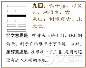 六五,噬干肉,得黄金;贞厉,无咎。