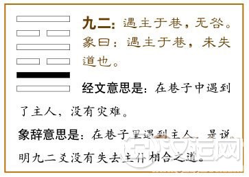 睽卦第二爻,爻辞:九二:遇主于巷,无咎。