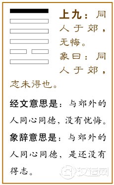 上九:同人于郊,无悔。
