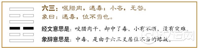 六三:噬腊肉,遇毒;小吝,无咎。