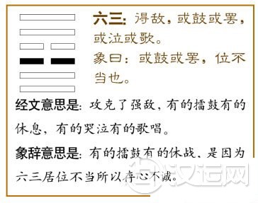 中孚卦第三爻,爻辞:六三:得敌,或鼓或罢,或泣或歌。