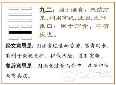 困卦第二爻,爻辞:九二:困于酒食,朱绂方来,利用享祀;征凶,无咎。