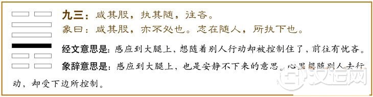 咸卦第三爻,爻辞:九三:咸其股,执其随,往吝。