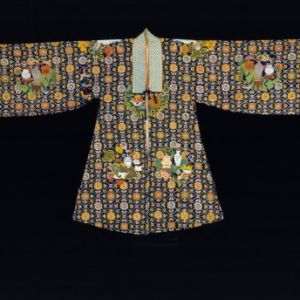 纳纱深蓝地方棋博古纹女帔