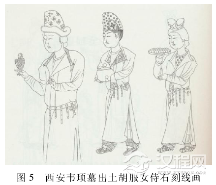 西安韦顼墓出土胡服女侍石刻线画