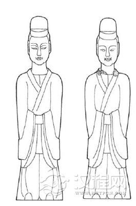穿右衽、广袖袴褶服的文吏俑 