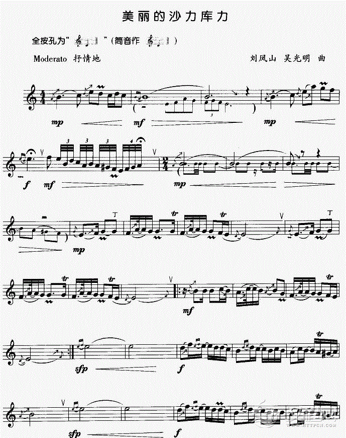美丽的沙力库力（竖笛独奏）笛箫谱