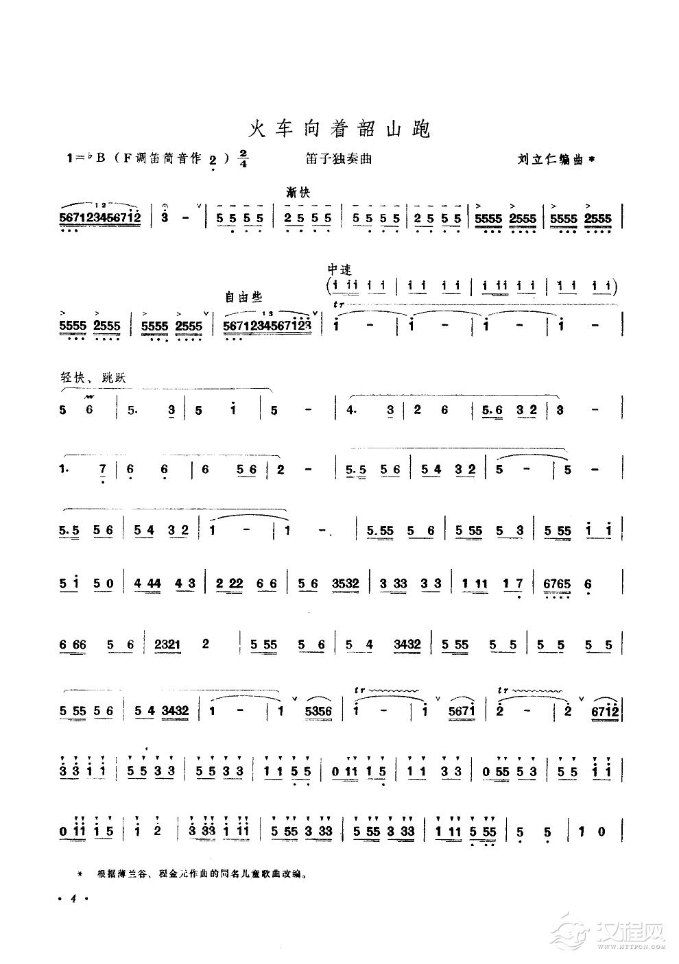 火车向着韶山跑(笛子独奏)笛箫谱