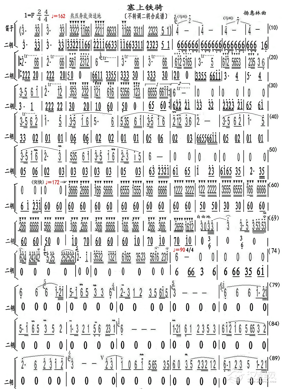 塞上铁骑（不转调二胡合成谱）_简谱