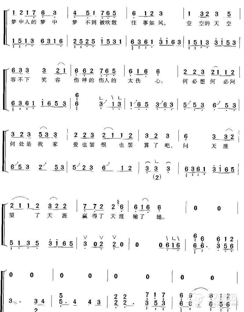 天涯(古筝弹唱)简谱