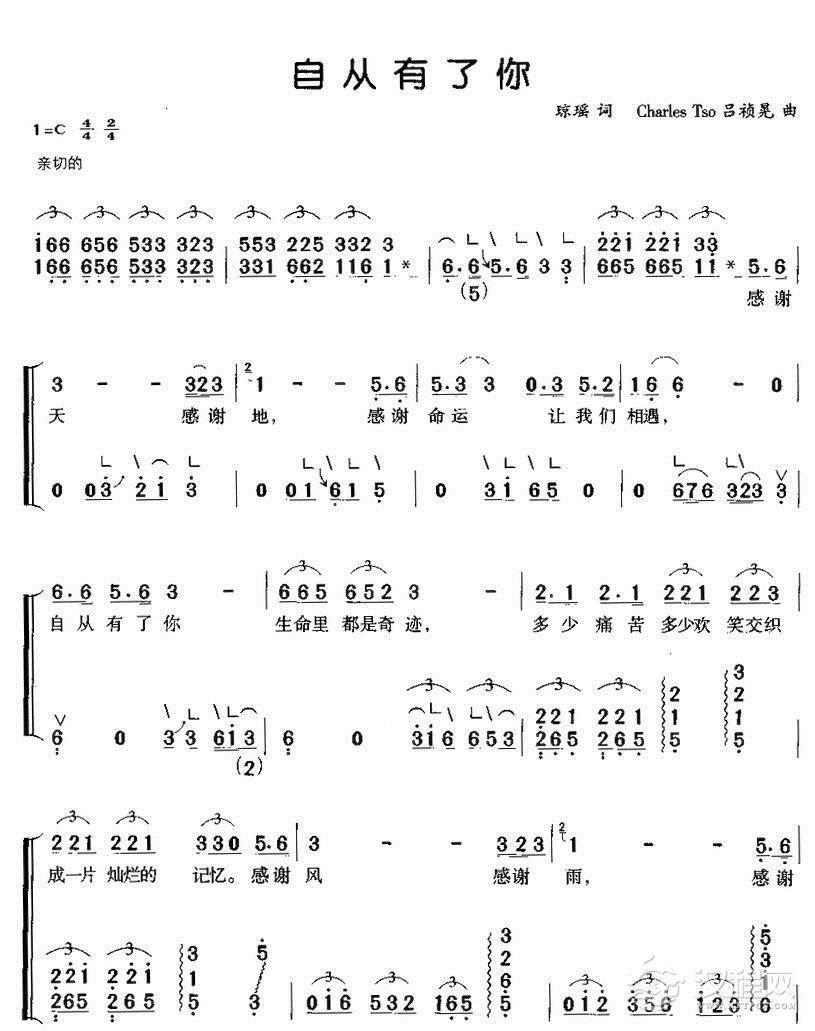 自从有了你(古筝弹唱)古筝谱
