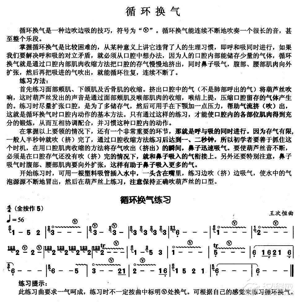 葫芦丝基本技巧练习曲--循环换气其他曲谱