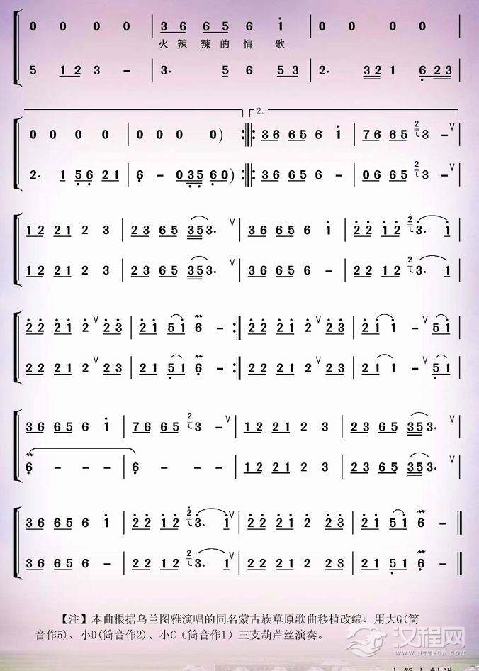 火辣辣的情歌（葫芦丝二重奏）其他曲谱