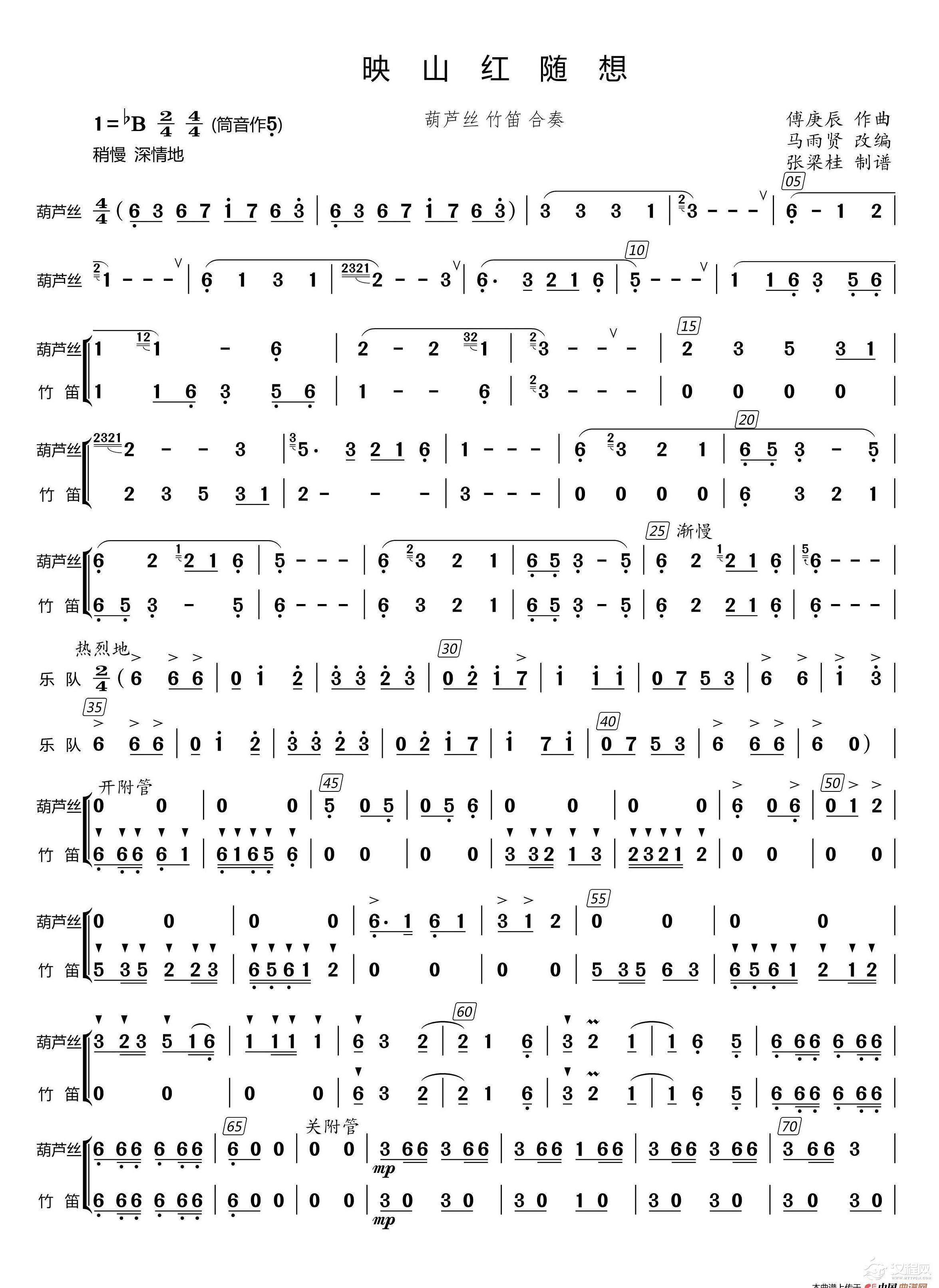 映山红随想（葫芦丝 竹笛 合奏）_简谱