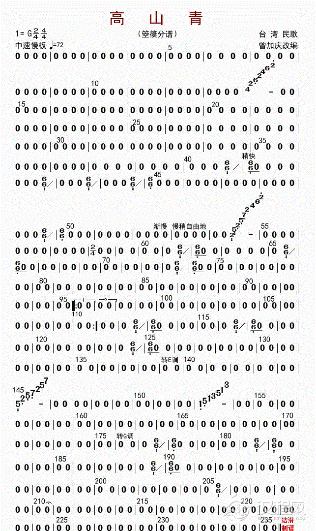 高山青（箜篌分谱）_简谱