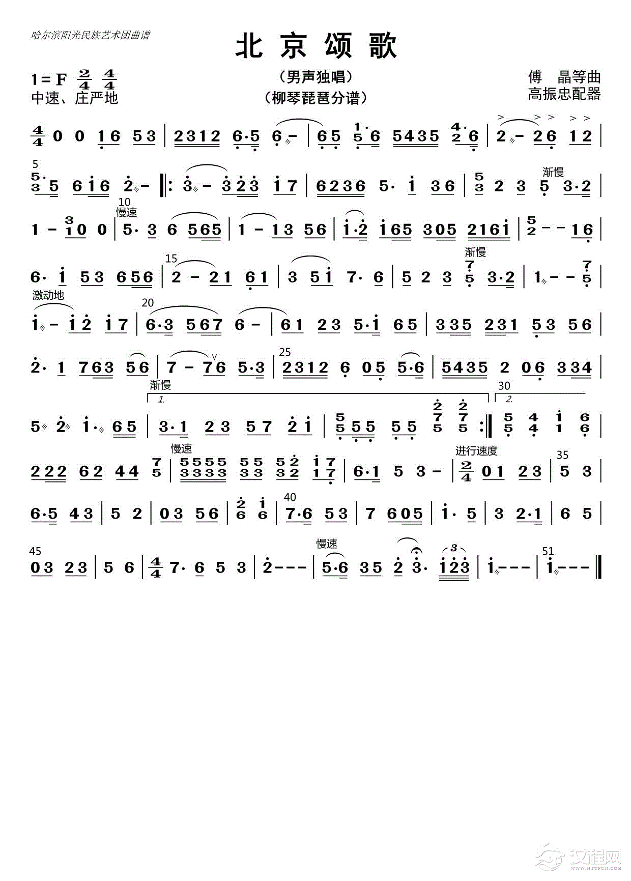 北京颂歌（琵琶分谱）_简谱
