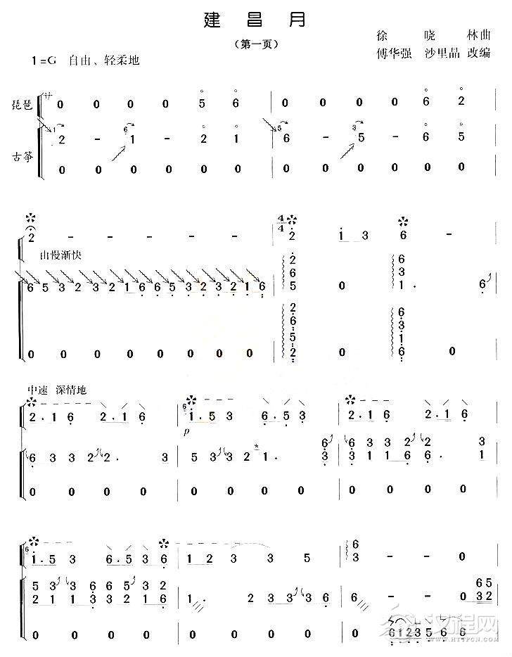 建昌月（古筝+琵琶）简谱