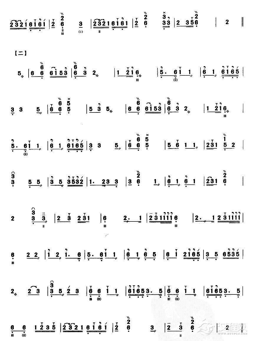 松青夜游(三弦曲谱）二胡谱