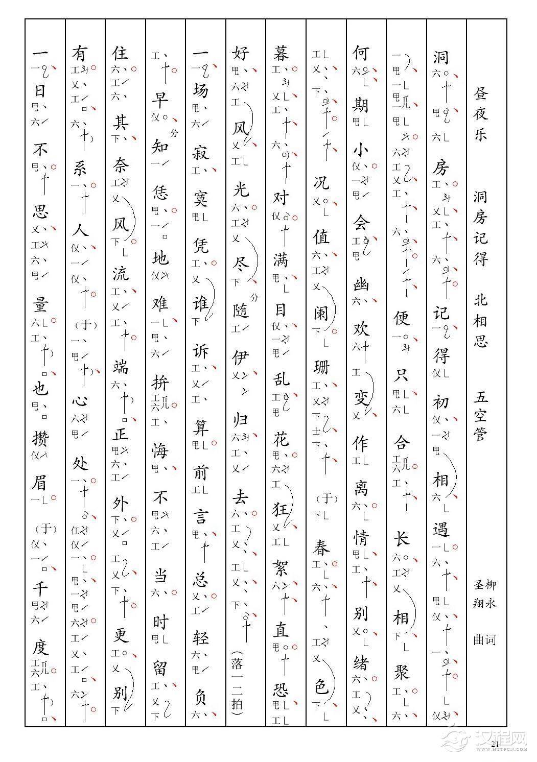 [南音工X谱] 昼夜乐 洞房记得 柳永  北相思(1)_原文件名：10昼夜乐 洞房记得 柳永  北相思-001.jpg