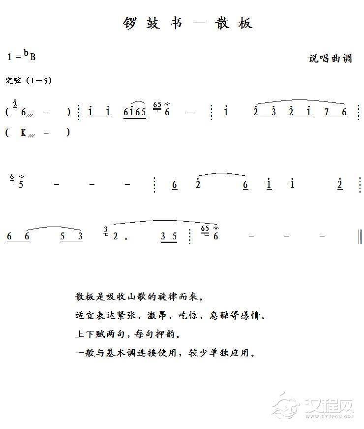 锣鼓书－散板简谱