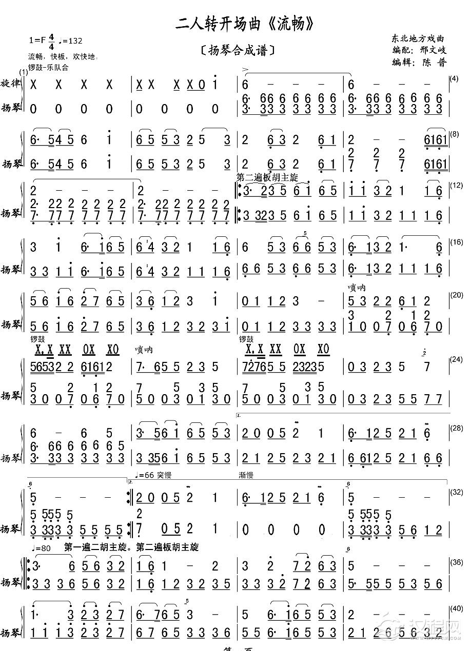 二人转开场曲《流畅》（扬琴合成谱）_简谱