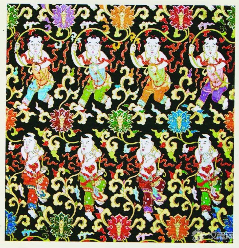 清代童子攀枝妆花缎