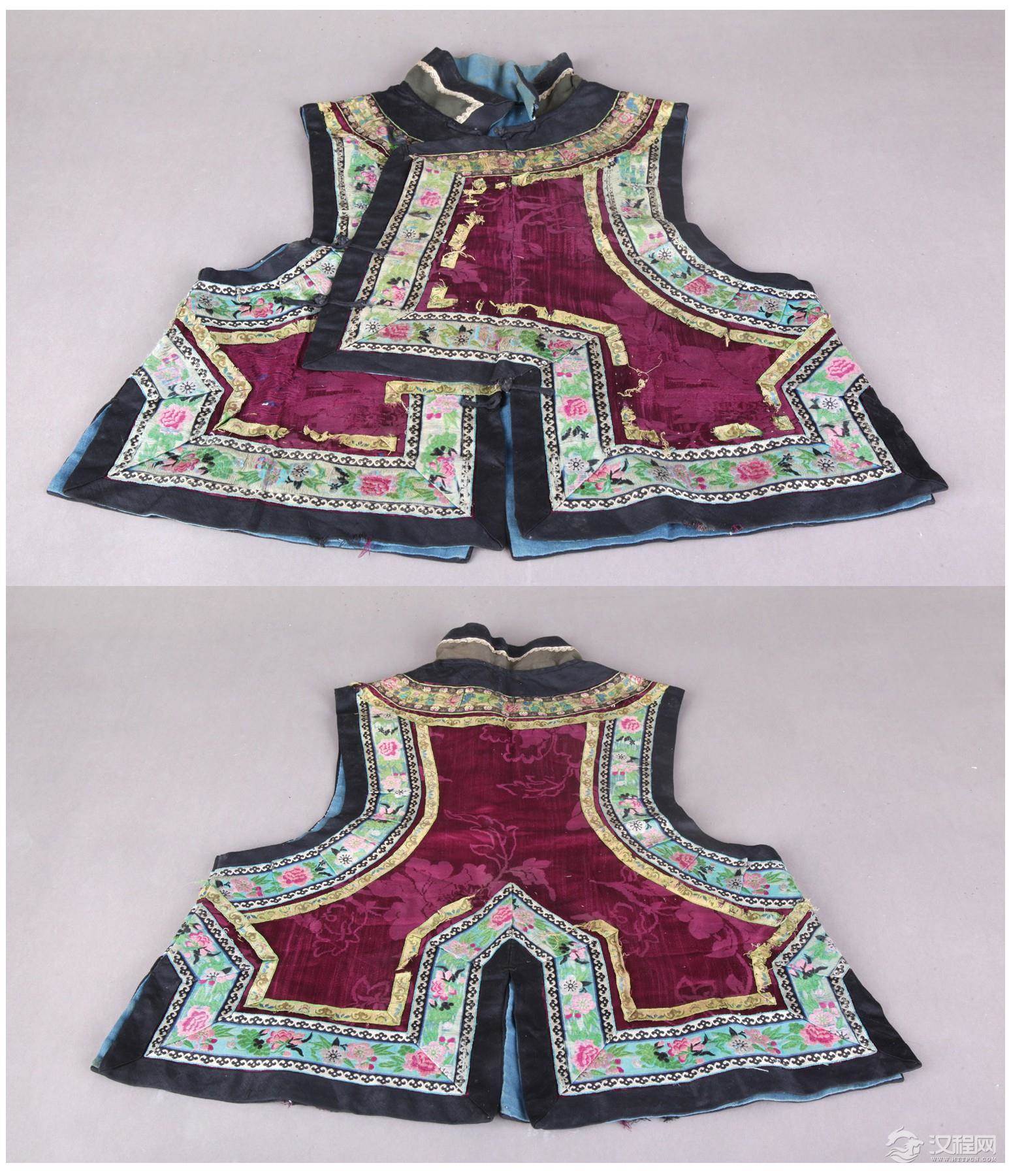 深藕色缎面镶边短坎肩