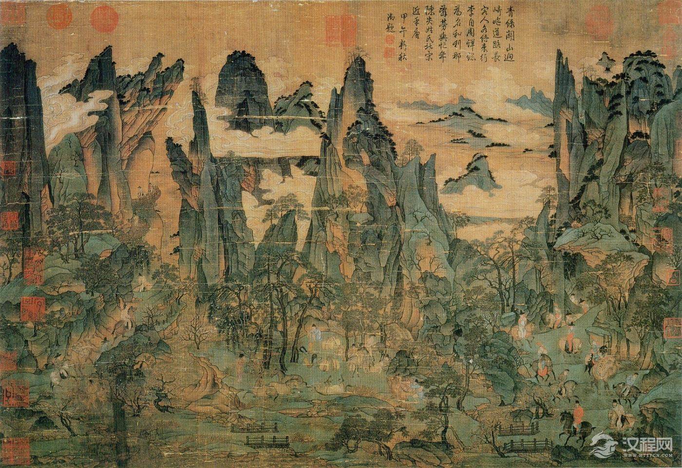 画坛父子：李思训江帆楼阁图与李昭道明皇幸蜀图(百幅中国名画) - 中艺图文工作室 - 中艺图文工作室