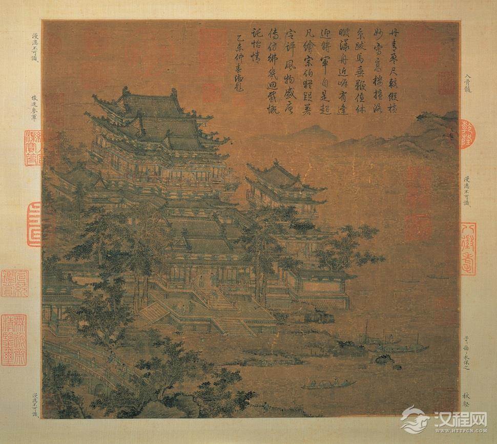 画坛父子：李思训江帆楼阁图与李昭道明皇幸蜀图(百幅中国名画) - 中艺图文工作室 - 中艺图文工作室