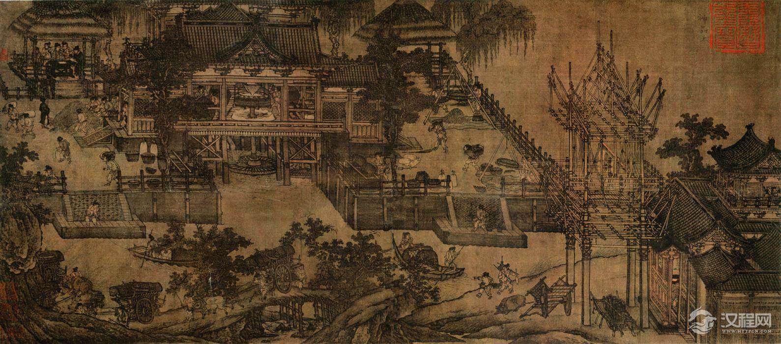 五代南唐 卫贤 闸口盘车图卷 