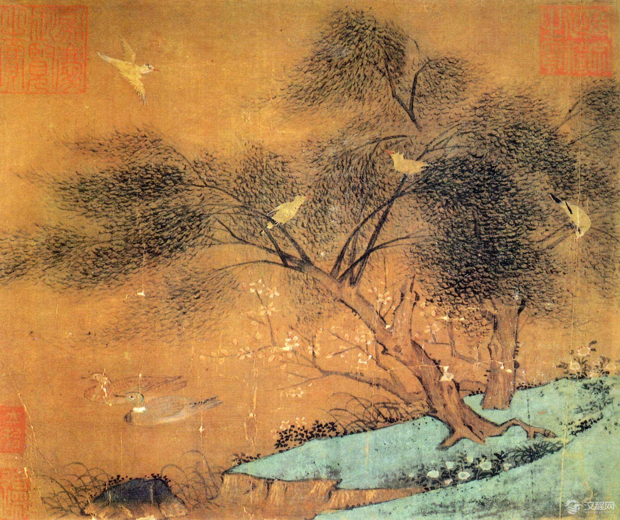 画坛父子：黄筌珍禽图与黄居寀山鹧棘雀图(百幅中国名画)