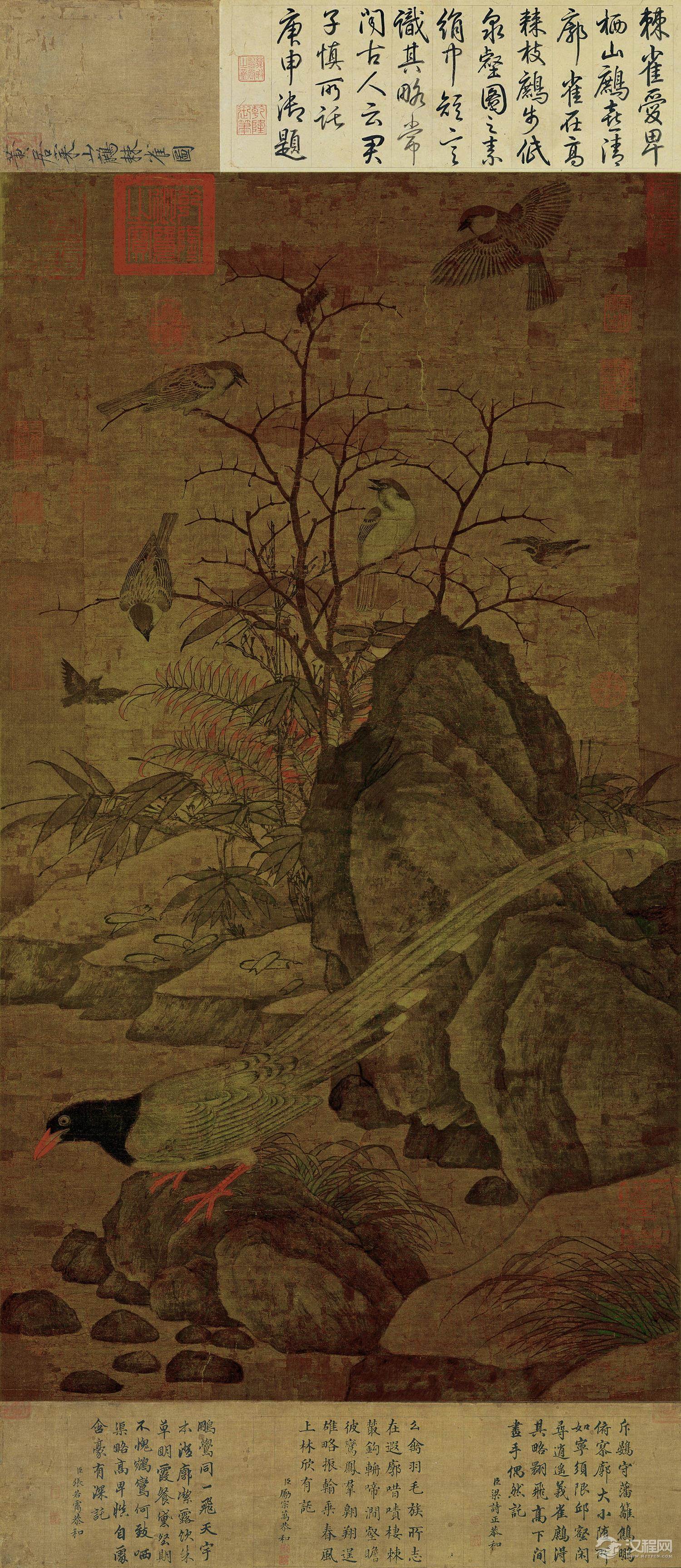 画坛父子：黄筌珍禽图与黄居寀山鹧棘雀图(百幅中国名画)