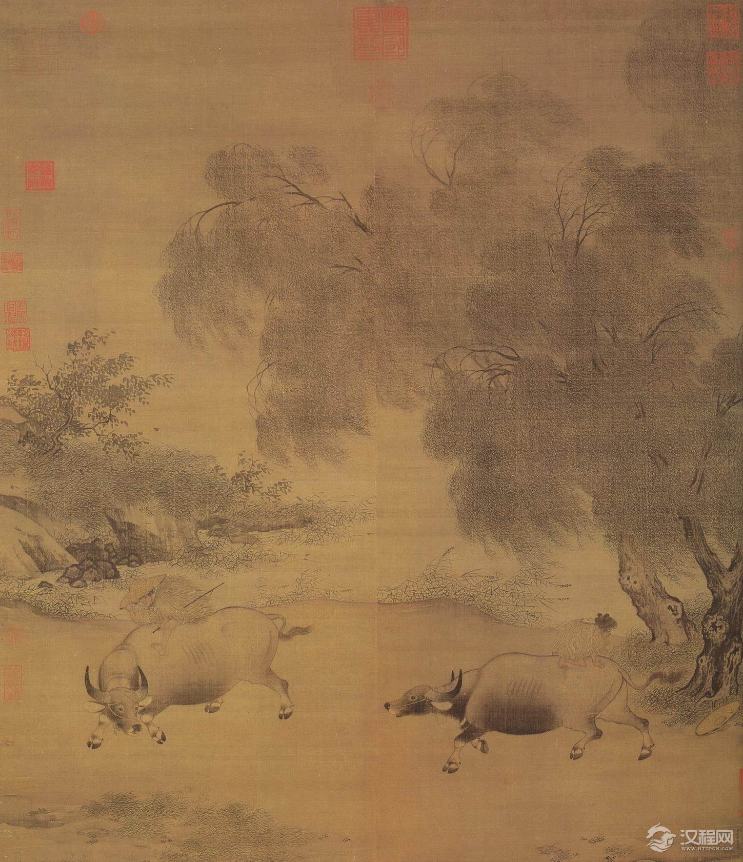 宋 李迪画选 风雨归牧图 