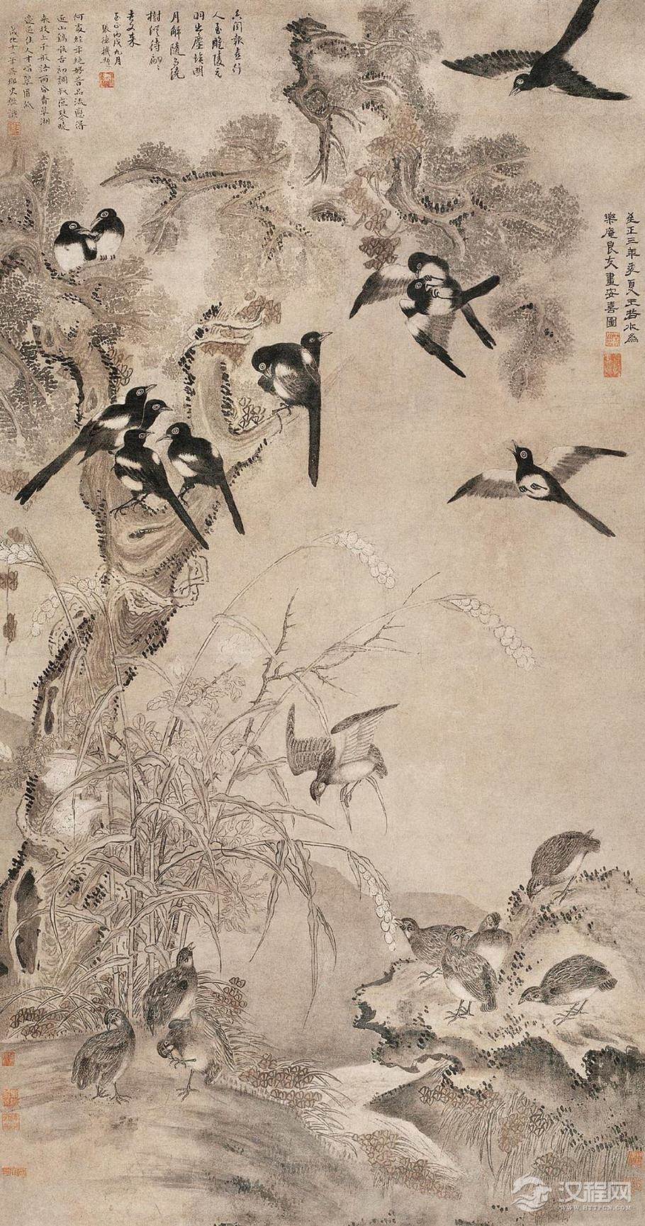 元 王渊 花鸟画