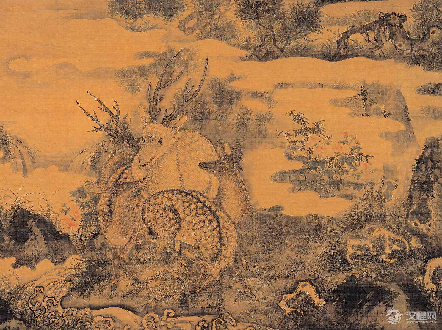 用鼻饮酒的浙派名家 汪肇画选 五鹿图