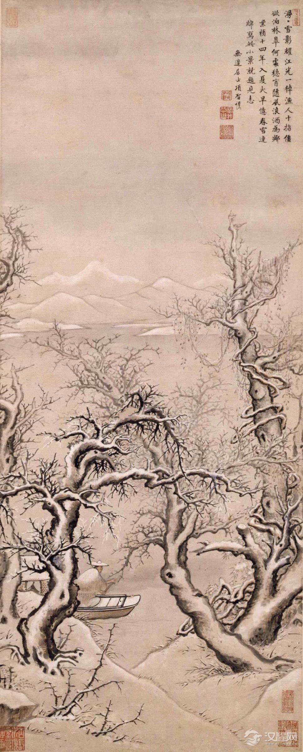 祖孙画家：项元汴 项圣谟与大树风号图