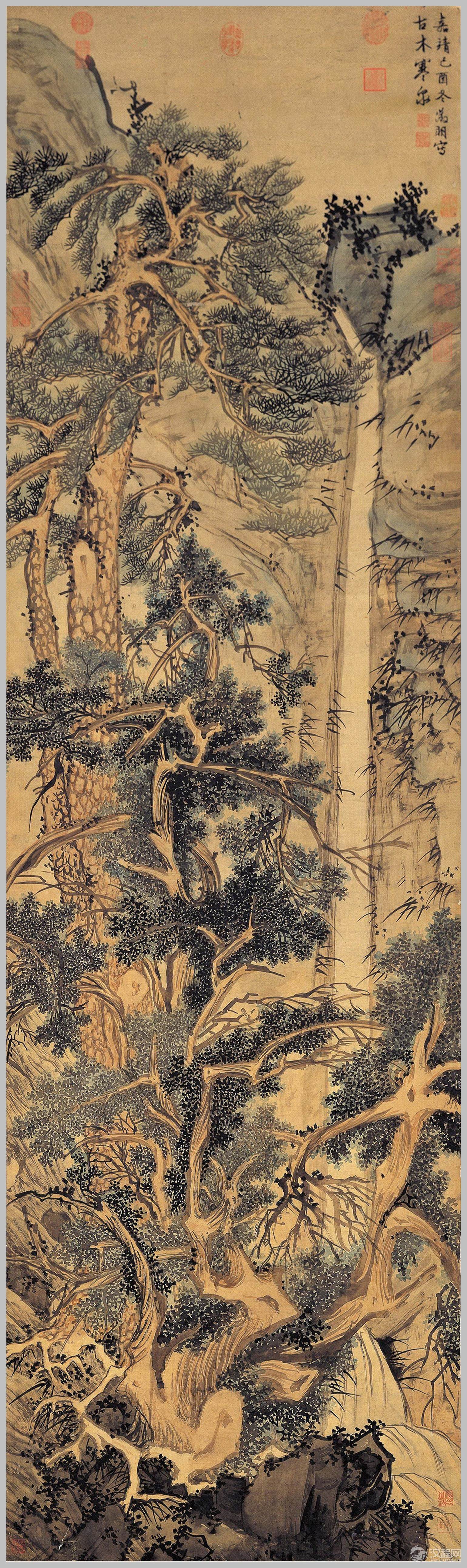 明 文徵明画枯木 古木寒泉图 