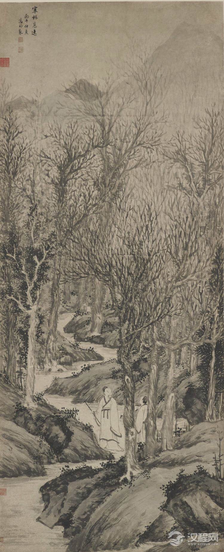 明 文徵明画枯木 古木寒泉图 