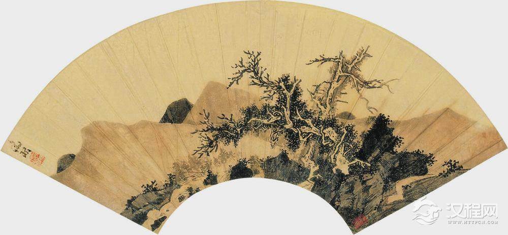 明 文徵明画枯木 古木寒泉图 