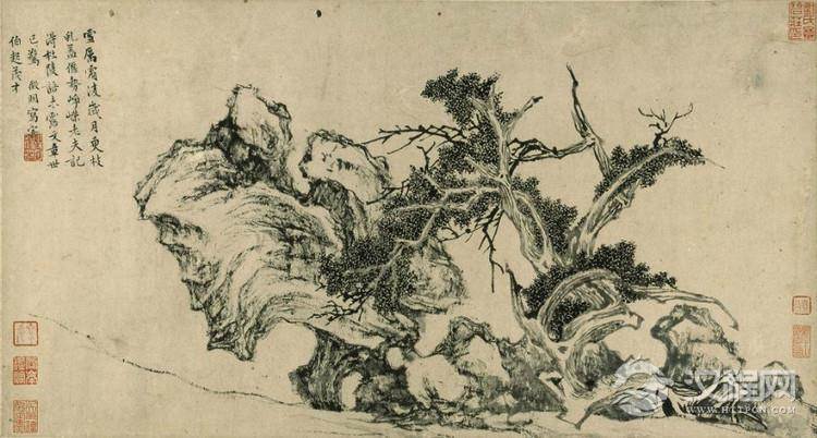 明 文徵明画枯木 古木寒泉图