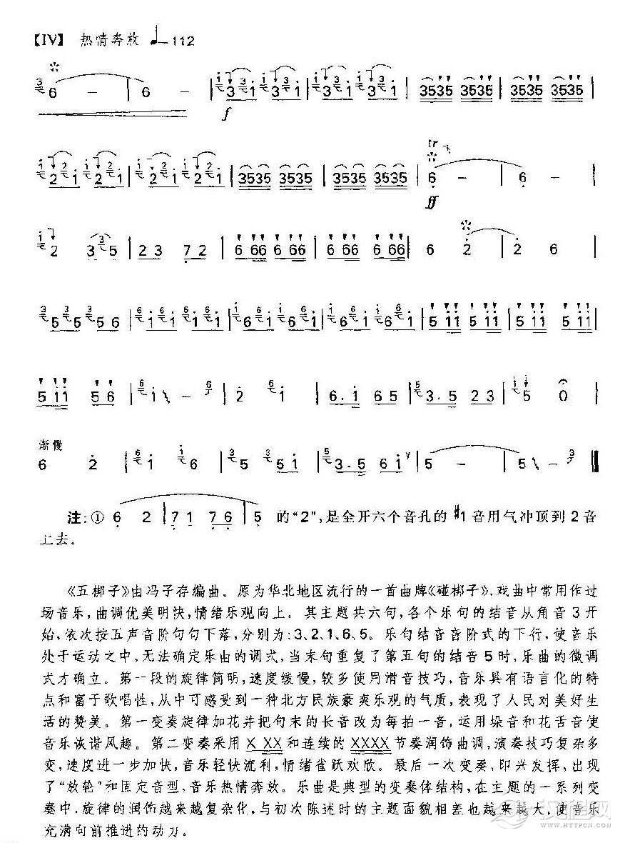 笛子独奏乐曲《五梆子》冯子存 编曲