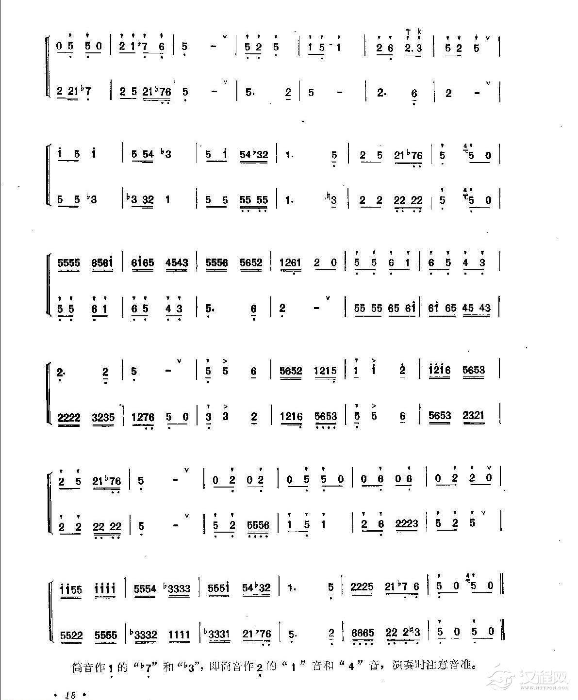 笛子练习曲选《二重奏——放哨歌》竹笛练习乐谱