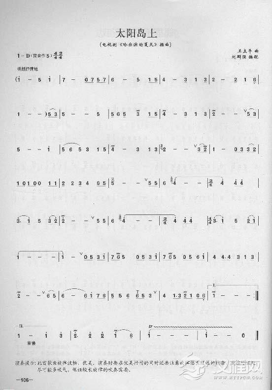 简单易学的竹笛独奏曲《太阳岛上》王立平 曲